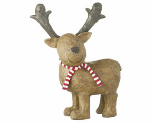 Mila XL Elch Woody - 30 cm stehender, lächelnder Elch mit Schal - Dekofigur aus Resin
