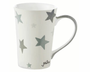 Mila Grey Stars Teebecher - 350 ml - Tasse - Henkelbecher - Keramik mit Sternenhimmel