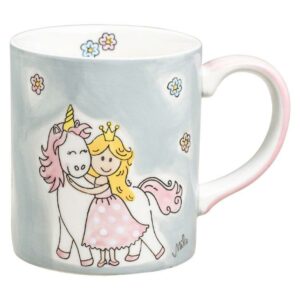 Becher Prinzessin mit Einhorn - 280 ml - Keramik - in zartrosa und hellgrau Pastell 80233