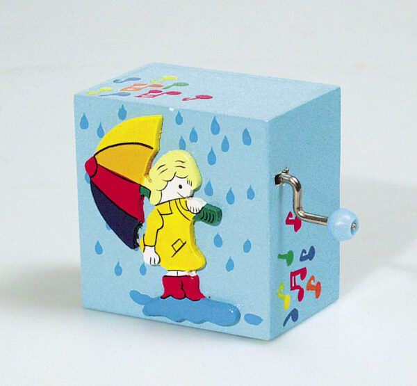 Kinder Drehorgel Spieluhr in Holzbox - Mini Musik Box mit Handkurbel - Raindrops keep falling on my head
