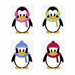 Taschenwärmer Pinguin - lustige Pinguine mit buntem Schal und Ohrenwärmern - Taschenheizkissen Fingerwärmer - einzeln oder 4 verschiedene Design im Geschenkset