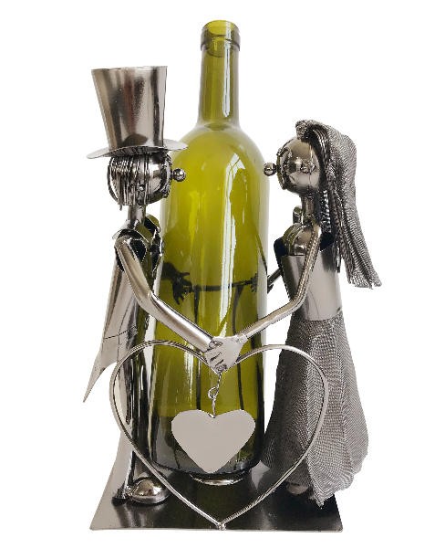 Moderner Wein Flaschenhalter Hochzeitspaar aus Metall Höhe 37 cm Breite 24 cm 