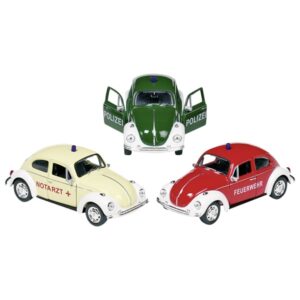 Modellauto VW Käfer, Volkswagen, Spritzguss, 1:34-39, L= 12 cm, Nostalgie Fahrzeug Polizei Feuerwehr oder Notarzt mit Rückzugmotor