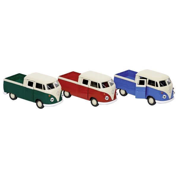 Modellauto Volkswagen T1 DoKa Pick-up, Pritsche VW Bulli ,Spritzguss, 1:38, L= 11,5 cm mit Rückzugsmotor