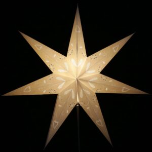 1251 Sternenlampe Papierstern Marilyn - weißer Weihnachtsstern bestickt und mit Pailetten - Detailausschnitt, beleuchtet