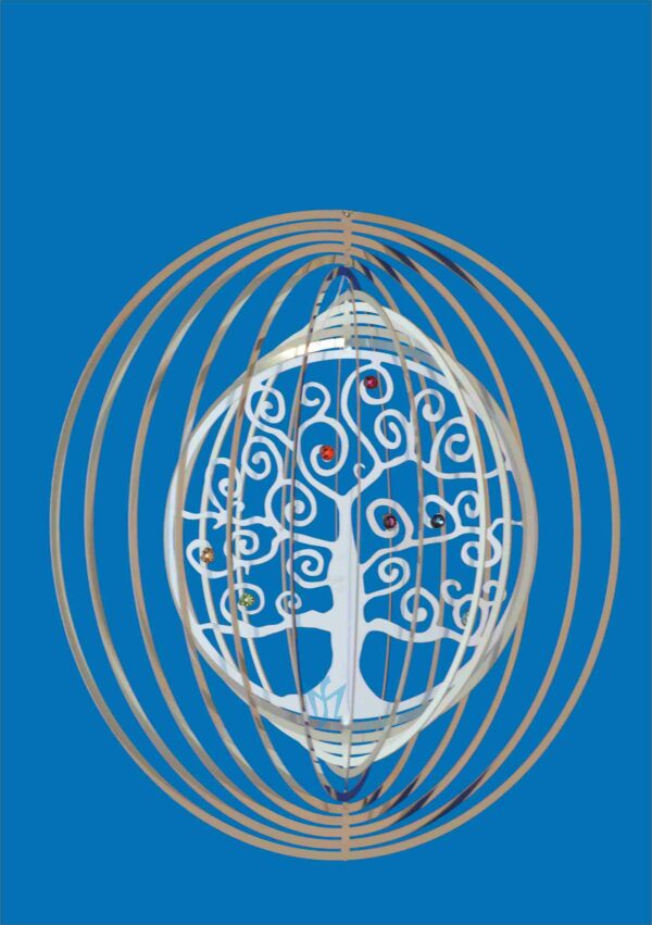 Spirale Lebensbaum Edelstahlspirale Ringe Mobile mit Symbol - Swarovski Steinchen in Chakrafarben