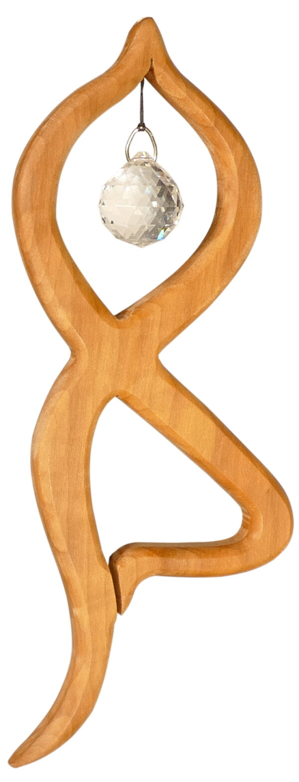 Holz Mobile Balance - Yoga Pose aus Edelholz 18,5cm mit Swarovski® Kristallkugel 20mm