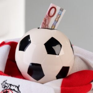 Spardose Fußball Ø 11cm - Sparbüchse mit Schloß und Schlüssel, Keramik