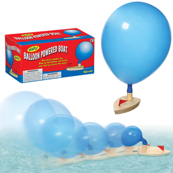 Ballon Boot - Holzboot mit Ballon Antrieb - wertvolles Holz Spielzeug mit 3 Luftballons