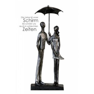 Skulptur UMBRELLA - Liebespaar unterm Schirm, antik-silber mit Zitatanhänger