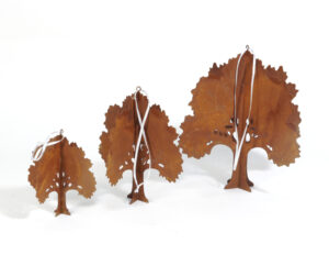 Edelrost Baum zum Hängen - Metallbäume im 3er Set - Eisen Gartendekoration