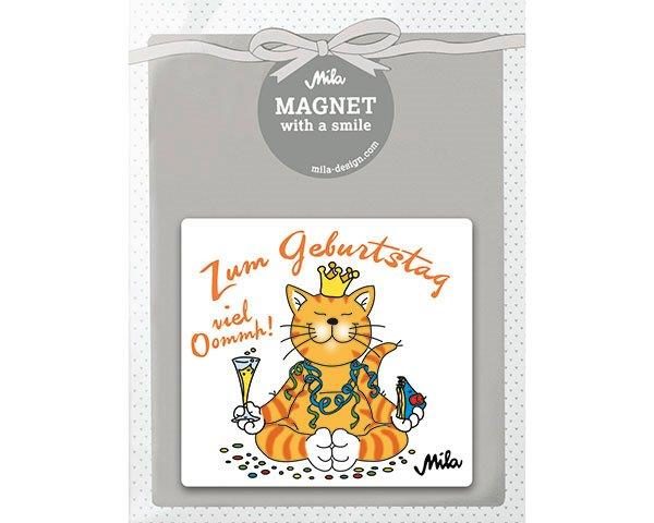 Mila Yoga Katze "Zum Geburtstag viel Oommmh" Magnet