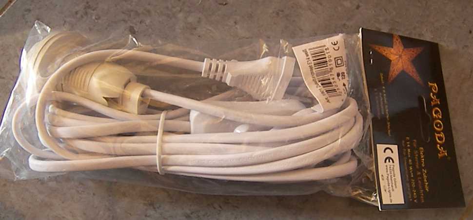 Anschlußkabel E 14 , Farbe weiß,Länge 4m mit Schalter