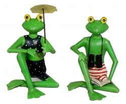 Metallfiguren Frosch Otto und Ottilie - Dekofiguren Frösche in Badehose und Bikinni - Schwimmfrösche als Teichdeko