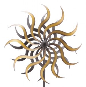 XL Doppel Windrad braun - ArtFerro Metalldesign gegenläufiges Windrad wellenform - 360 ° drehend