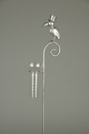 Regenmesser Rabe, silber - Niederschlagsmesser Vogel, silber - Beetstecker - Gartenstecker
