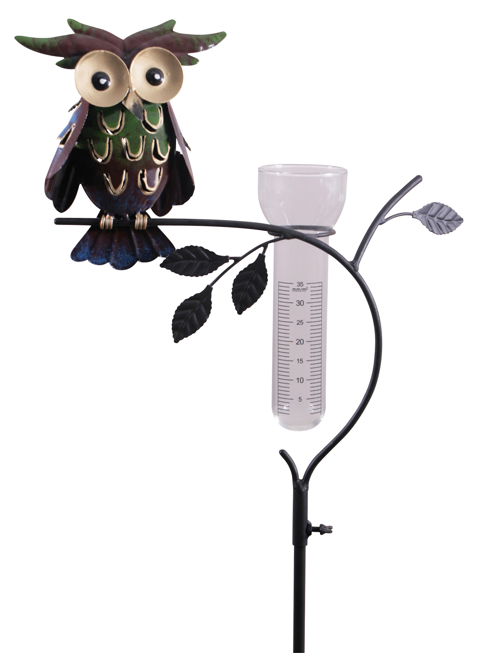 Regenmesser Eule Niederschlagsmesser Gartenstecker aus Metall