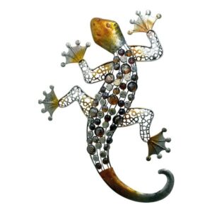 Wandhänger Gecko Glary Metall Wanddeko Salamander Toskana mit Glasnuggets