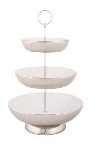 schlichte Keramik Etagere, weiß-metallic, Küchen-Etagere 3-stufig