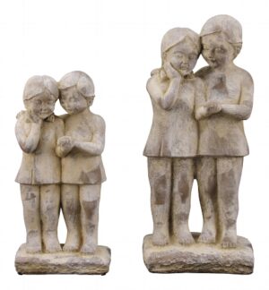 Kinder Skulptur Valo - Gartenfigur Mädchen und Junge - creme weiß