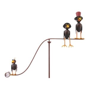 Metall Windspiel Rabe Vogelwippe - Vogelfamilie Gartenstecker Balancer mit 3 Raben Vater, Mutter, Kind