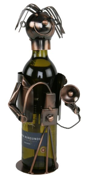 Flaschenhalter Fotograf mit Stativ Weinständer aus Metall / kupferfarben