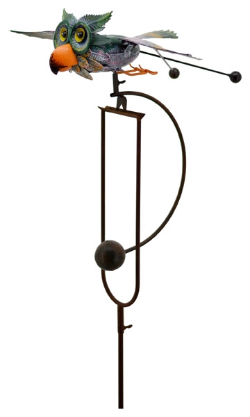 Wippe Windspiel Eule mit Schwingflügel Gartenpendel Metallwippe H 158 cm