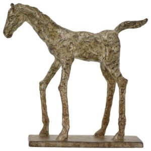 Fohlen Skulptur Hilda, moderne Polyresin Pferd Dekofigur auf Sockel, 25,5 cm hoch