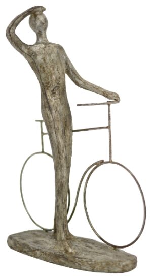 Fahrradfahrer Skulptur Hilda - moderne Plastik - Polyresin - Dekofigur Mann/Frau mit Fahrrad