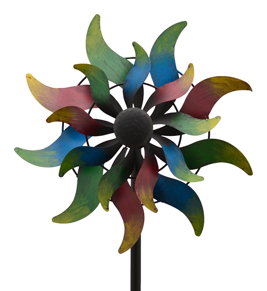 XL Windrad Solar Metall bunt Windmühle Gartenstecker Windspiel Gartendeko