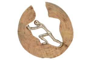 Kletter Skulptur Artisanal - Alu Figur in einer Holzscheib, 29cm