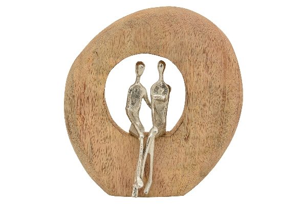 Liebespaar Skulptur Artisanal - Alu Figuren im Holzring sitzend