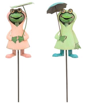Gartenstecker Frosch im Regendress und Regenenschirm - Schietwetter Metallfrosch ArtFerro