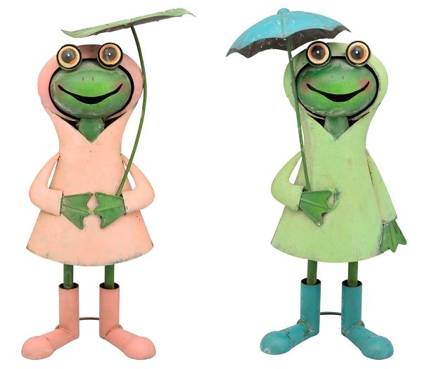 Schietwetter Frosch im Regendress und Regenschirm - Metallfrosch ArtFerro 43cm