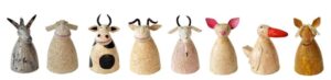 6 x Metall Zaunhocker Bauernhof Tiere: Esel, Katze, Kuh, Maus, Pferd, Frosch