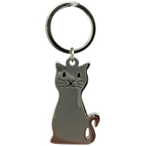 Schlüsselanhänger Katze - flache Katze aus Metall am Schlüsselring im Geschenkkarton