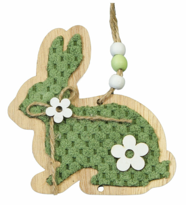 Deko Hänger Holz Hasen - moderne Frühlingsdeko Fensterhänger Hase mit Blume - 2er Set