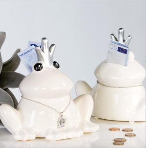 EDZARD Spardose Froschkönig (9 Cm) – Edel Versilbert – Sparbüchse Für Kinder & Erwachsene – Geschenk Zur Taufe, Geburt, Kommunion – Dekoratives Sammlerstück