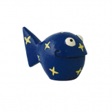Kugelfisch Looky, grindsende Dekofigur Fisch aus Polyresin, handbemalt - Figur blau/sterne