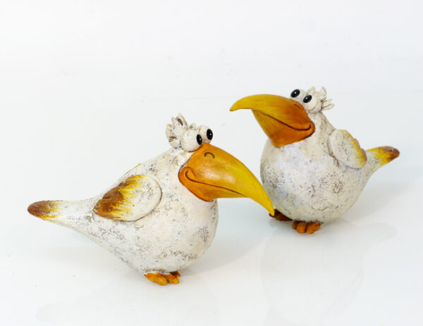 Deko Vogel Skulptur - Dekofigur lustiges Vögelchen, weiß, Polyresin