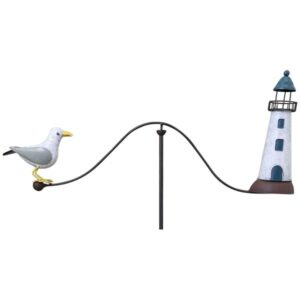Küstenwindspiel Leuchtturm mit Möwe - Metall Garten Balancer Maritim