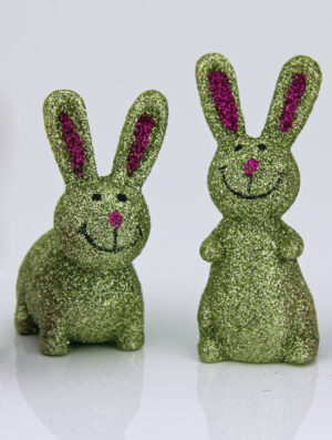 Mila Glitzer Hasen - grün + pink- einzeln oder im Set Dekofiguren Hase aus Resin - 2er Set grün