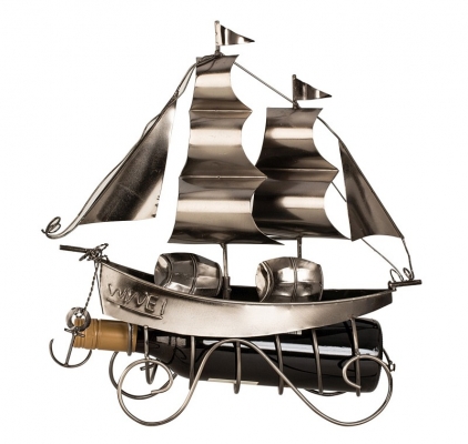 Segelboot Zweimaster Flaschenhalter Segler Skulptur, Metall Weinflaschenständer