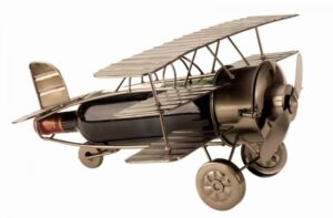 XL Wein-Flaschenhalter Flieger Skulptur Flugzeug - Propellerflugzeug Flaschenständer Doppeldecker