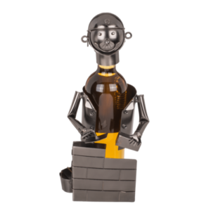 Flaschenhalter Maurer Skulptur - Metall Maurer mit Sicherheitshelm und Steinmauer