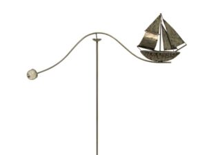 Windspiel Gartenstecker Schiff Skipper - größeres Metall Balancer Segelboot mit Glaskugel