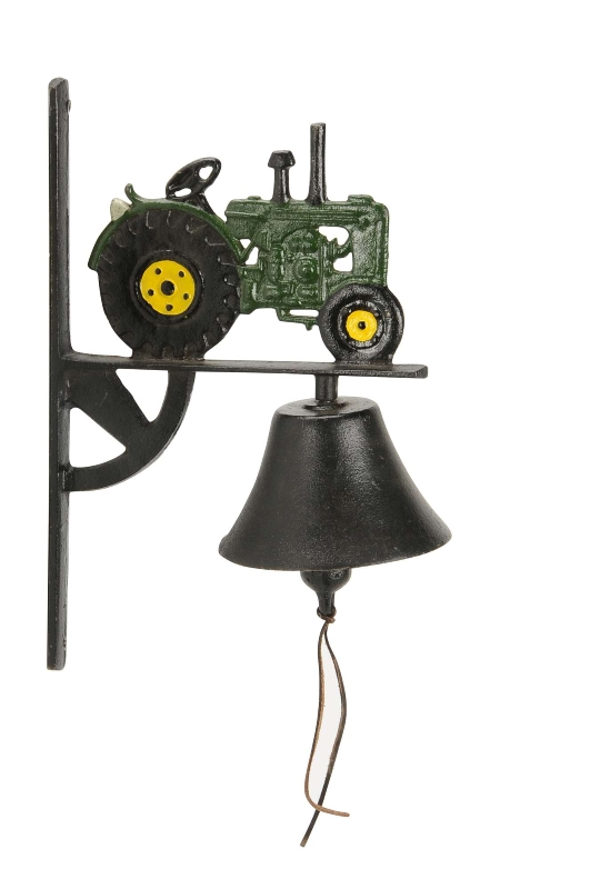 Traktor Trecker grün Glocke Türglocke Wandglocke aus Gusseisen 