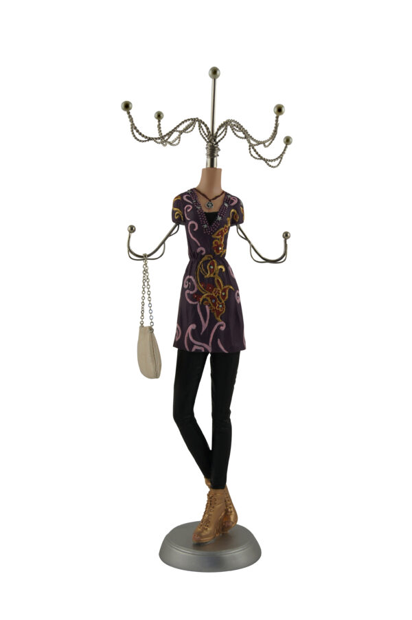 Schmuckpuppe Purple Dress - Schmuckständer - Kettenständer Frau mit Handtasche