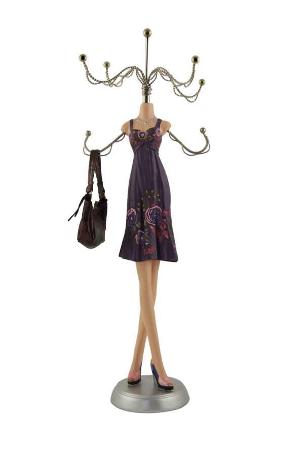 Schmuckpuppe Purple Rose - Schmuckständer - Kettenständer - Schmuckhalter Frau im Kleid mit Handtasche