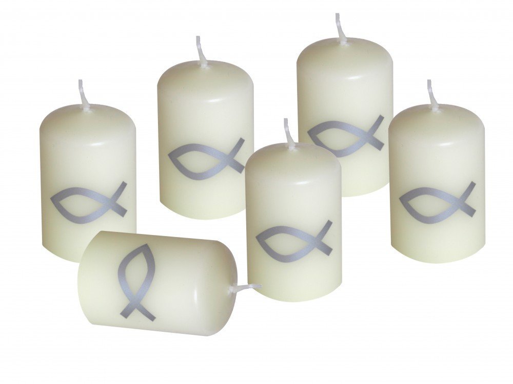 Tischdeko Votivglas Kerzen Fisch-Kreuz Kommunion,Taufe,Konfirmation Teelichter